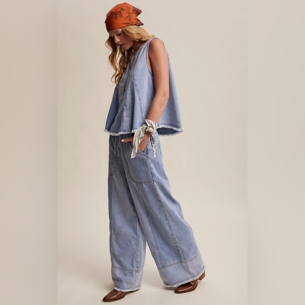 Listicle Light Blue Washed Denim Tank & Wide-Leg Pants Set - Picture 3 of 4